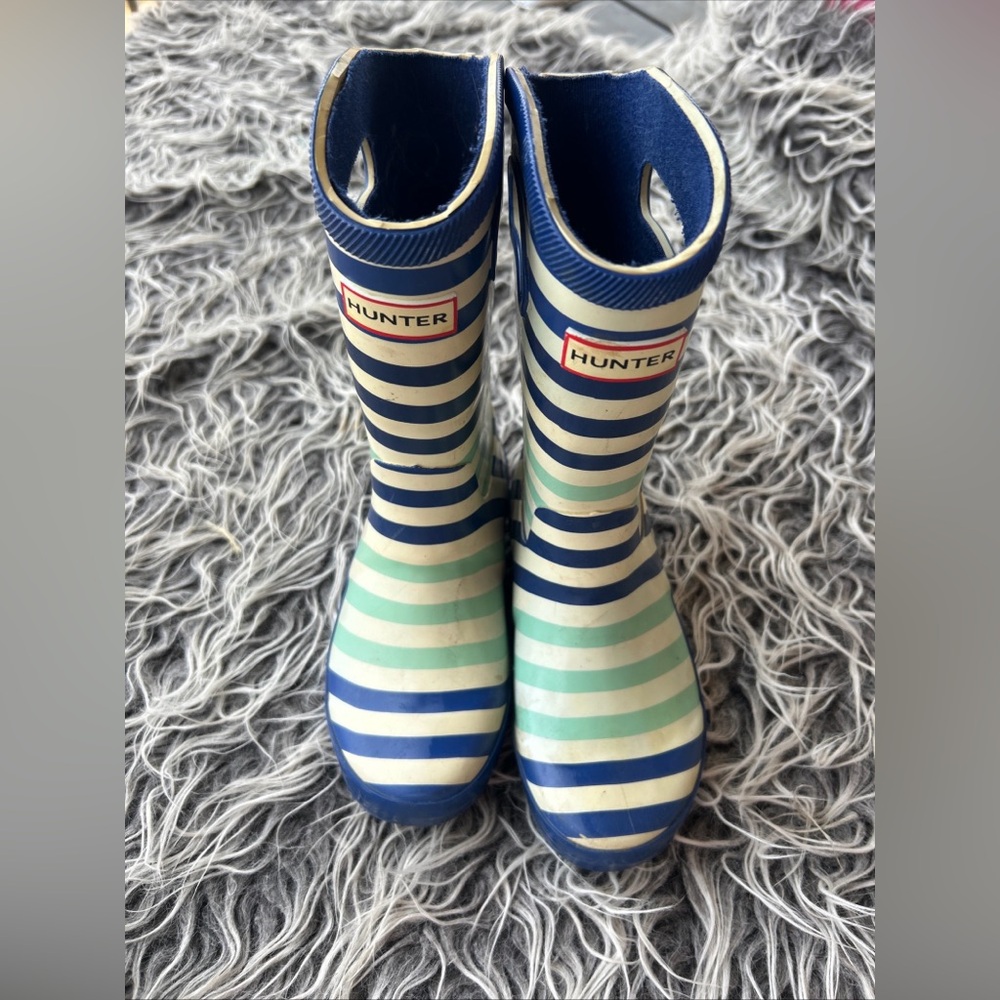Hunter striped toddler Rain  boots size 11 Blue And White.